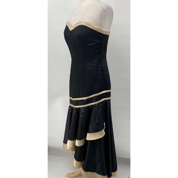 Vintage Y2k Camille La Vie Gown Beaded Strapless Satin Sweetheart Black Beige 10 - Picture 6 of 12